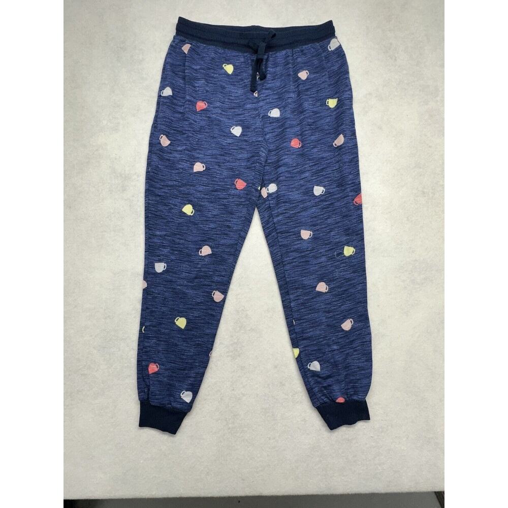 Womens Pajama Set Size Medium Navy Blue Coffee Cups Pastels 2 Piece Long sleeve - Picture 7 of 10